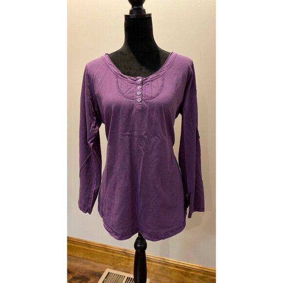 Woolrich Distressed T Shirt Top XL Purple Eggplant 100% Cotton Oversized Blouse - Picture 2 of 12